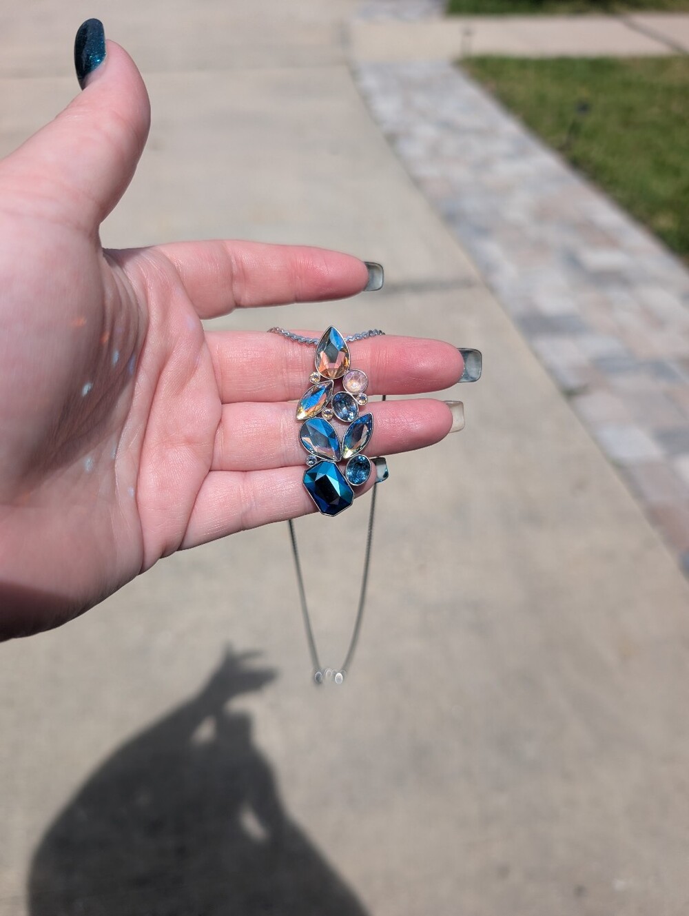 Blue Crystal Statement Pendant Necklace